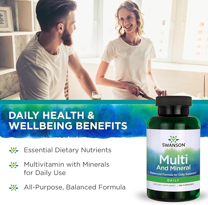 Swanson Multi and Mineral Daily Men's Women's Multivitamin Multimineral Health Supplement 250 Capsules (Caps)