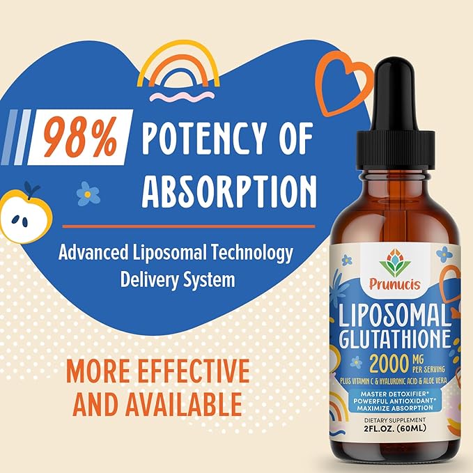2000MG Liposomal Glutathione Liquid 98% Absorption Active Form L-Glutathione Supplement Vegan Friendly Powerful Antioxidant Complex for Immune System Aging Defense Detox 4 FL.OZ