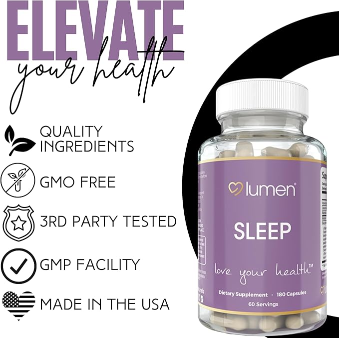 Lumen Naturals - Natural Sleep for Adults – Herbal Supplement with Melatonin Valerian Root Magnesium - Deep Sleep Support to Promote Calm Deep Sleeping for Better Rest (180 Count)