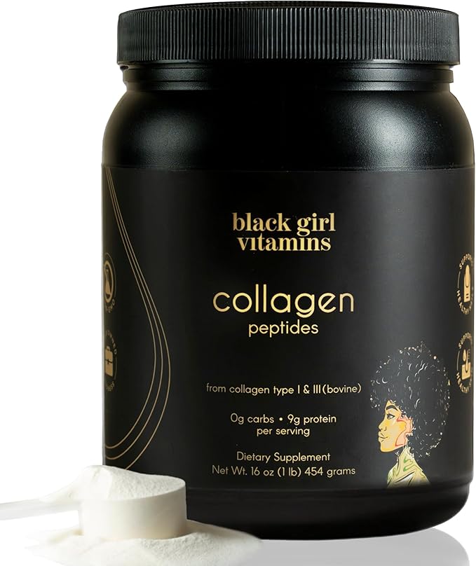 Black Girl Vitamins Beauty Bundle – Hydrolyzed Collagen Peptides (16 oz) Hair Skin &amp Nails Biotin Gummies (6000mcg) + Vitamin D3 Gummies – Women’s Wellness Supplement Bundle for Hair Growth Skin