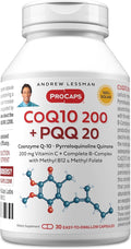 ANDREW LESSMAN Coenzyme Q-10 200 Plus PQQ 20mg - 30 Capsules - Maintains CoQ10 Levels Optimum Cellular Energy Supports Energy Production Heart Brain Liver Kidney Pancreas. No Additives