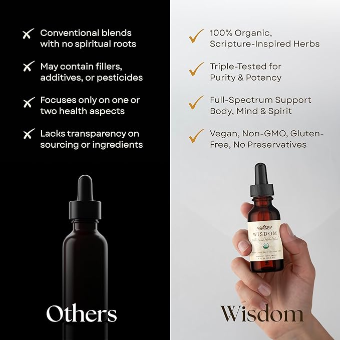 Organic Turmeric Frankincense and Myrrh – Herbal Supplement Blend for Energy Detox Focus Immunity &amp Stress – Non-GMO Vegan Tonic with Milk Thistle – Wisdom Bible Based Blend – 2oz Liquid Drops