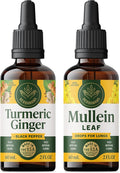 HERBAMAMA Liquid Drops Kit - Bundle of Turmeric Ginger Extract and Mullein Leaf Tincture 2 fl oz - Vegan Non-GMO Sugar &amp Alcohol-Free - 2 Pack
