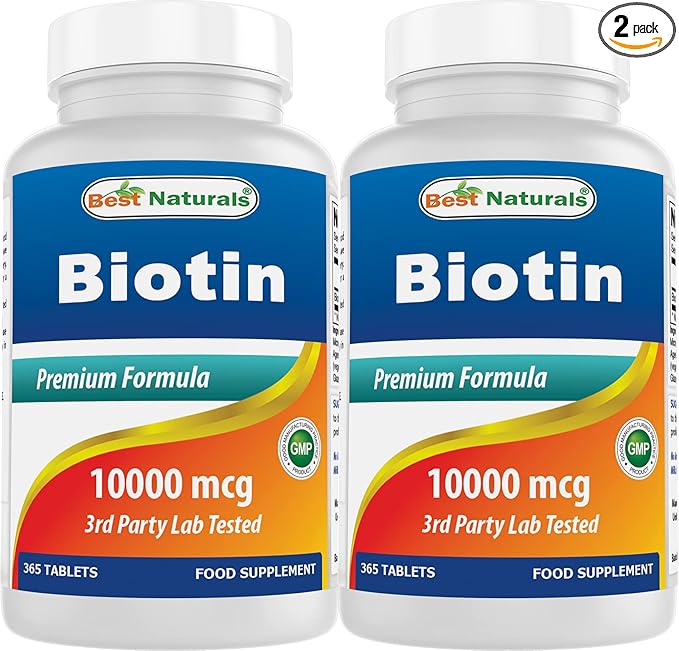 Best Naturals Biotin (Also Called Vitamin B7) 10000 mcg 365 Tablets (365 Count (Pack of 2))