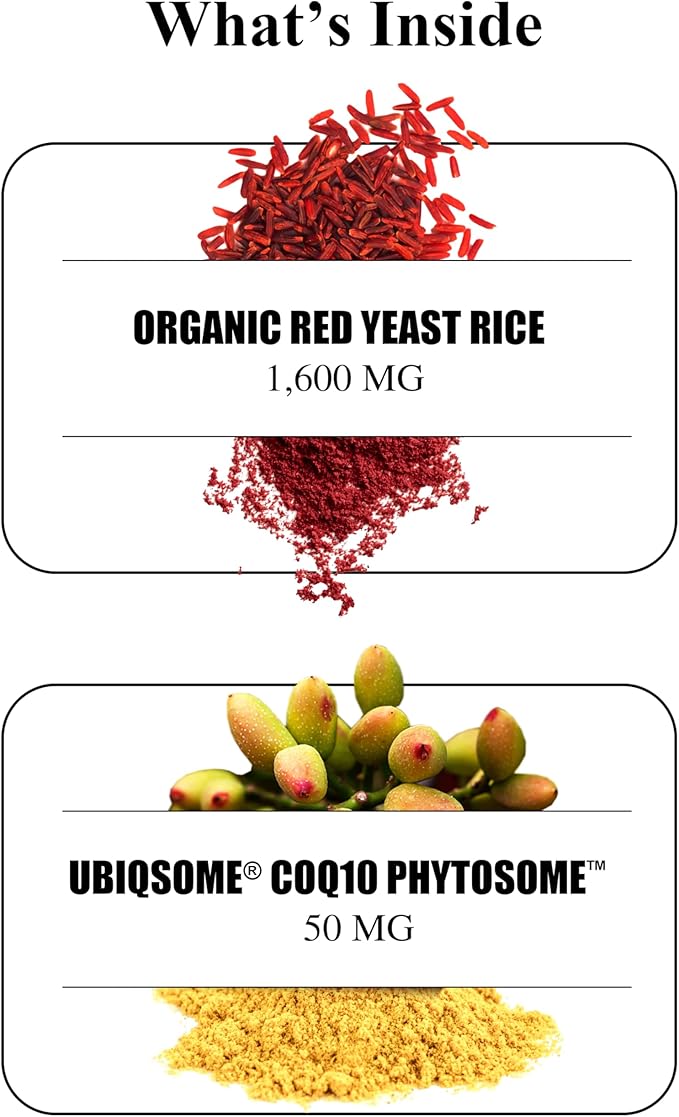 Durable RED Yeast Rice – Organic 1600 mg Extra Strength + CoQ10 Phytosome – Supports Healthy Cholesterol Heart Lipids &amp Circulation – Doctor Formulated Non-GMO Vegan Made in USA (180 Capsule