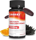 Losoki Iron Bisglycinate 20 mg with Vitamin C B12 American Ginseng &amp Probiotics Gentle on The Stomach Supports Energy &amp Iron Deficiency - Non GMO 60 Tablets