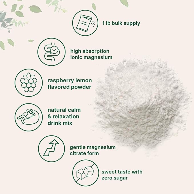 MiracleMag Calm Magnesium Powder 1lb | Magnesium Citrate Supplement | Sweet Raspberry Lemon Flavored | Calm &amp Relaxation Mineral Support | Easily Absorbed Ionic Form | Non-GMO Vegan Sugar Free