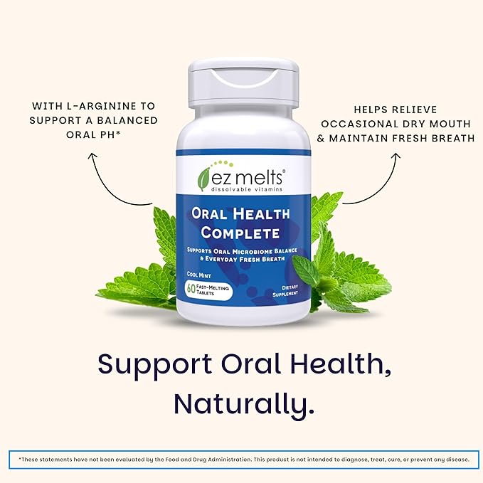 EZ Melts Oral Health Complete - Oral Probiotic - Supports Gum Health Fresh Breath &amp Helps Relieve Occasional Dry Mouth - No Artificial Flavors Non-GMO &amp Vegan - 60 Sublingual Tablets (30 Ser