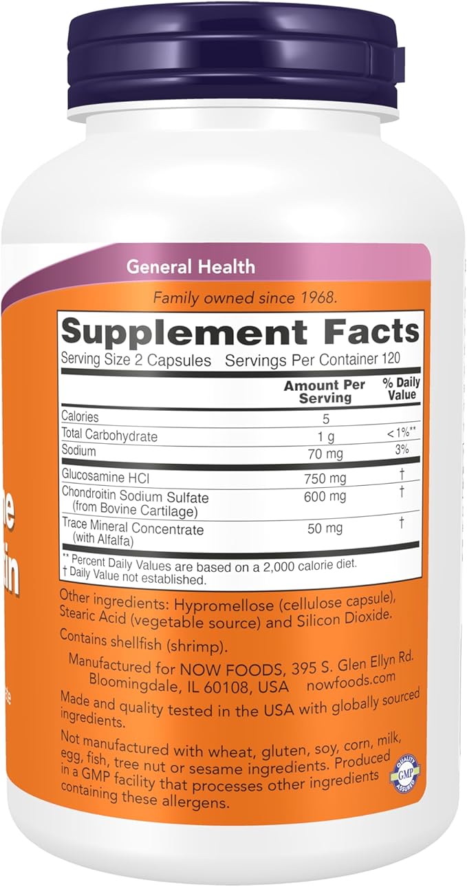 NOW Supplements Glucosamine &amp Chondroitin with Trace Mineral Concentrate and Alfalfa 240 Veg Capsules