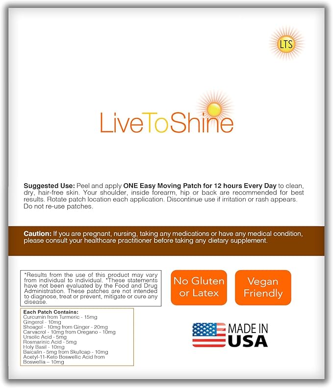Live To Shine Turmeric Curcumin Plus Calcium Magnesium D Patch Bundle – 2 Packs – One Month Supply – Easy-to-Use USA Made – Trusted Transdermal Support from