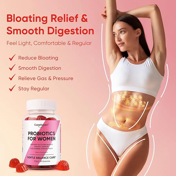 Probiotics for Women Gummies - Multiple Probiotics &amp Red Elm - Supports Gut Flora Feminine Health &amp Immune Function - 60 Active Daily Gummies (3PCS)