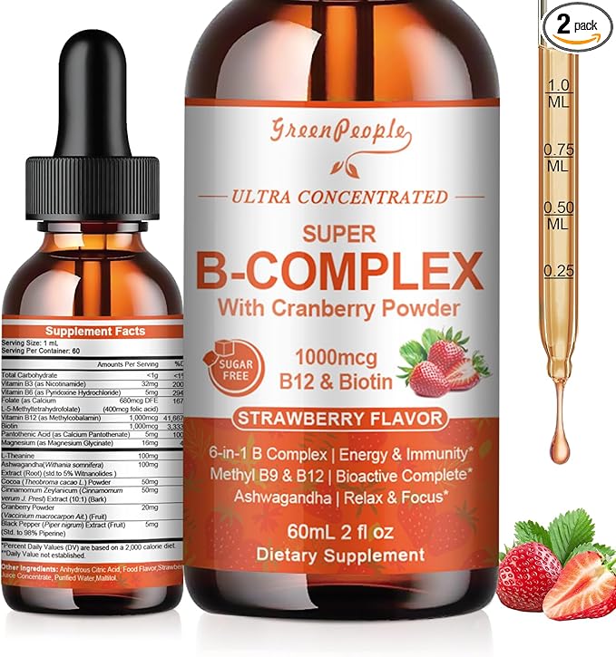 GREENPEOPLE Vitamin Methylated B Complex | Methyl B12 + L-Methyl Folate | Support Energy Metabolic Immunity &amp Cognitive | 6 Super B Complex w/Mg Ashwagandha &amp L‑Theanine for Women -Vegan 2f
