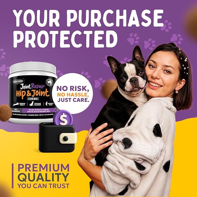 Joint Repair Dog Joint Supplement with Glucosamine for Dogs Chondroitin Omega 3 MSM Hemp &amp Turmeric. Supports Hip &amp Joint Health Mobility &amp New Cartilage. 120 Chicken Flavor Chews Ma