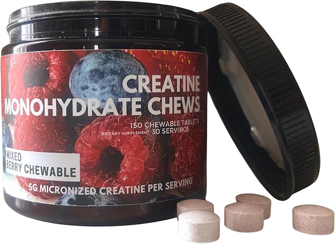 Creatine Tablet Chews 150ct 5G Micronized Monohydrate Sour Candy Mixed Berry Flavor