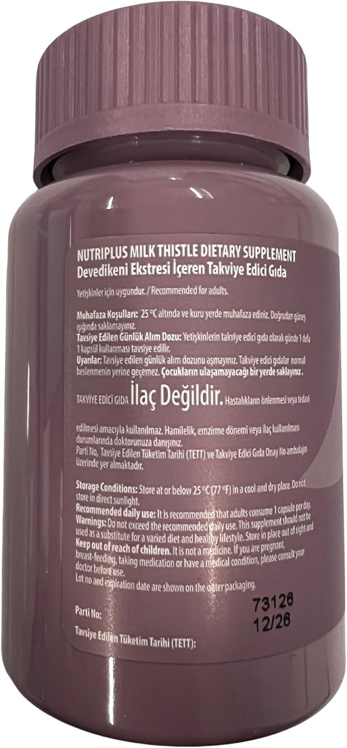 FARMASi Nutriplus Milk Thistle - Silymarin Extract Vegan Herbal Supplement 30 Capsules