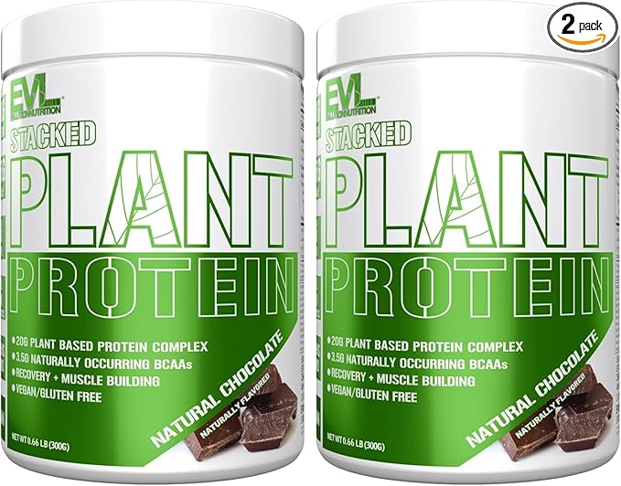 Evlution Nutrition Stacked Plant Protein Powder Vegan Non-GMO Gluten-Free Probiotics BCAAs Fiber Plant-Based Protein Complex 300G (Natural Chocolate) (Pack of 2)