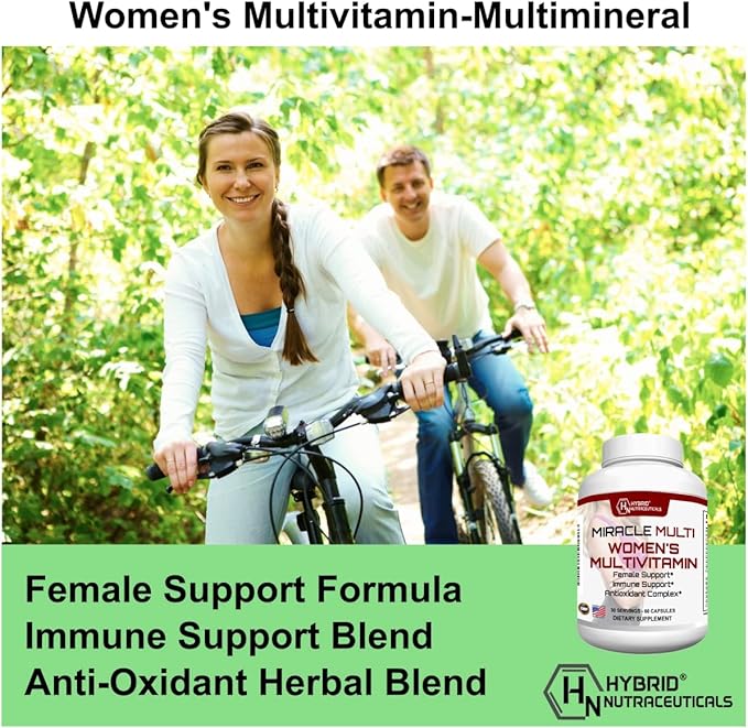 MiracleMulti Multivitamin for Women - Female Support Formula Immune Support Minerals Biotin Antioxidants &amp Superfoods Blend – 60 Capsules