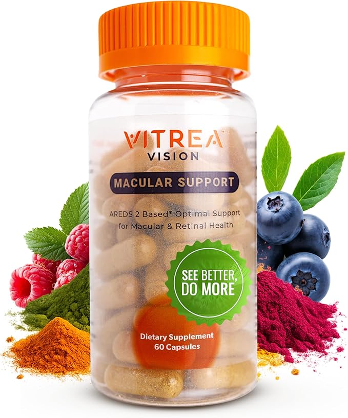 Vitrea Health Vision Macular Support – AREDS2 Eye Supplement with Lutein Zeaxanthin Marigold &amp 13 Nutrients – Helps Protect Against Blue Light – No Dyes or Titanium Dioxide – Retinal Health Supp