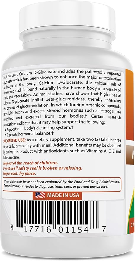 Best Naturals Calcium D-Glucarate 200 mg 120 Tablets (Pack of 3)