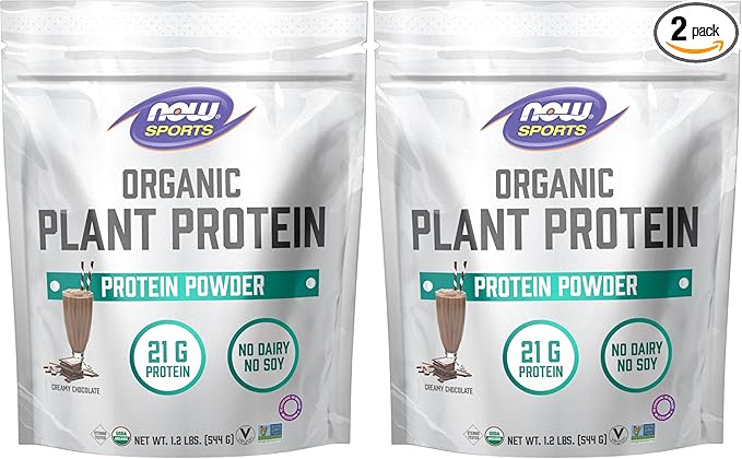 NOW Foods Sports Organic Plant Protein Chocolate Flavor Vegan Powder 1 lb. (Pack of 2)