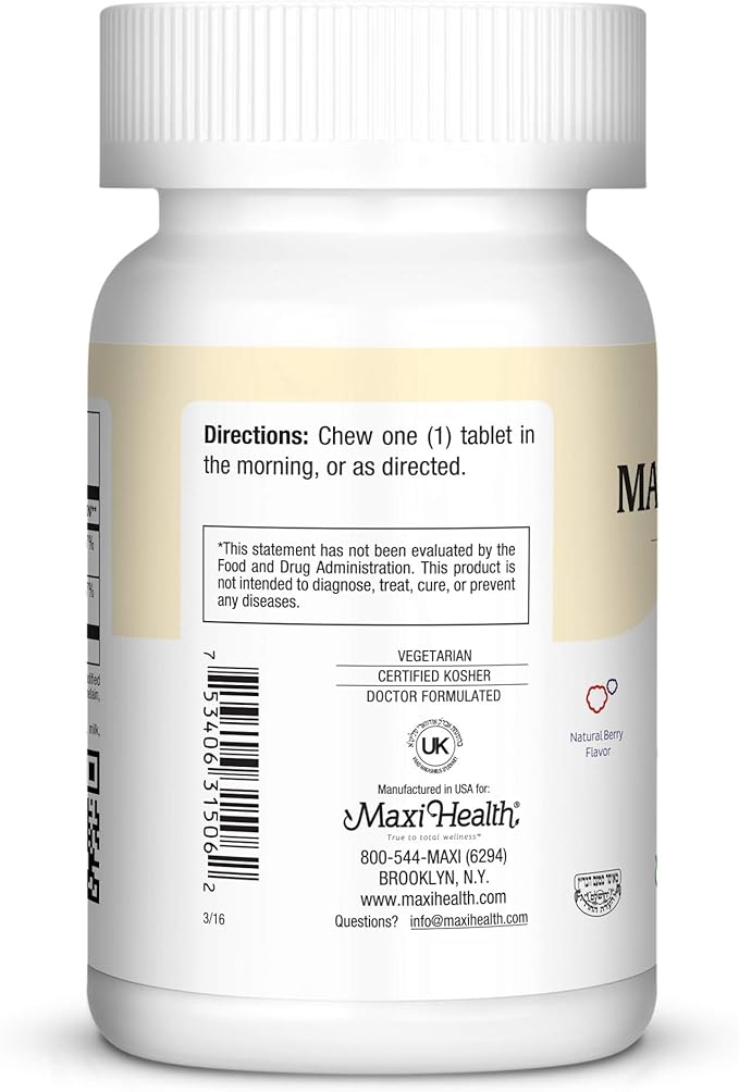 Maxi Health Chewable Vitamin B12 5000 mcg Tablets – B12 Chewables for Adults Dual Form Methylcobalamin &amp Cyanocobalamin – Dissolvable B12 Tablets – Energy Brain &amp Nerve Support – Kosher – 60