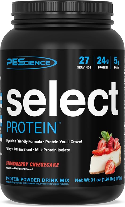 PEScience Select Protein Powder Whey and Casein Blend Gluten Free Low Carb Protein Powder for Women and Men Low Calorie Keto Friendly - Strawberry Cheesecake 27 Servings