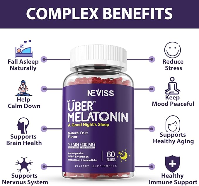 Melatonin Gummies 10mg 20mg for Adults Melatonin 10 mg per Gummy with Ashwagandha Magnesium Glycinate GABA L-theanine Valerian Root &amp Lemon Balm Rest Support Supplement Grape Flavor 2-Pack