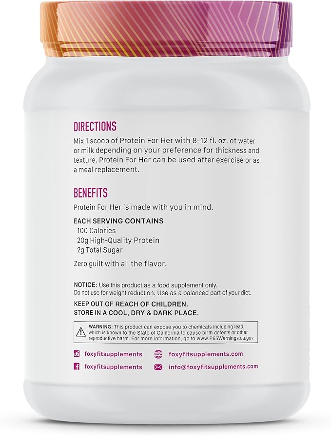 FoxyFit Protein for Her Vanilla Cupcake Whey Protein Powder with CLA and Biotin for a Healthy Glow (1.85 lbs)