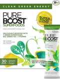 Pureboost Superfoods Clean Energy Booster Energy Drink Mix Powder with 7 Organic Green Superfoods Spirulina Kale Broccoli and Vitamins Green Apple Pineapple Mango (Green Mojo 30 Count)