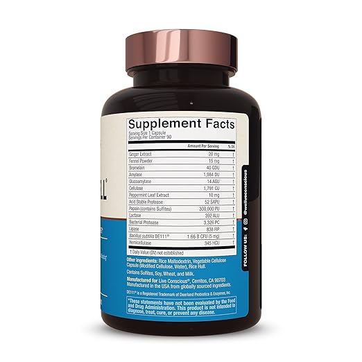 Live Conscious DigestWell Immediate Support - Fast-Acting Digestive Support | Broad Spectrum Enzyme Probiotic &amp Herbal Formula - Decreases Everyday Gas &amp Bloating - 90 Capsules (2-Pack)