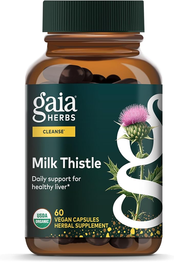 Gaia Herbs Milk Thistle - Liver Supplement &amp Cleanse Support for Helping to Maintain Healthy Liver Function* - 60 Vegan Capsules (20 Servings)