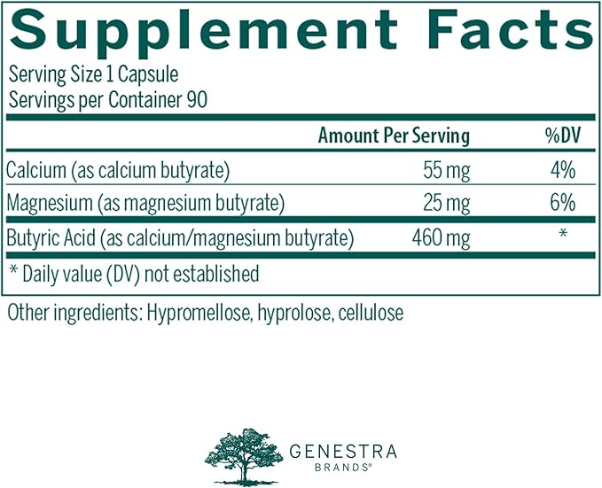 Genestra Brands Butyrate Complex | Butyric Acid from Calcium/Magnesium Butyrate | 90 Capsules