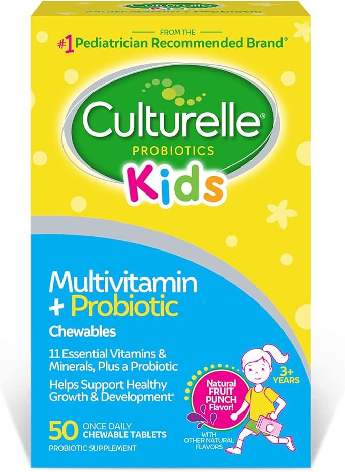 Culturelle Ultimate Strength 20 Billion CFU Probiotic Plus Kids Complete Multivitamin with 11 Vitamins and Minerals Chewables 50 Count
