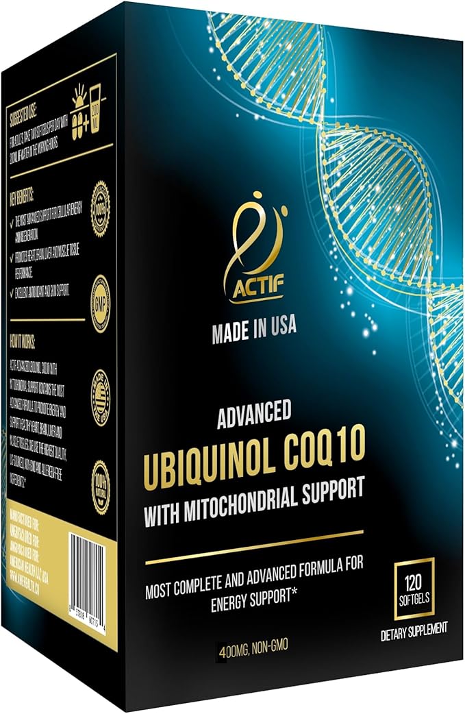 ACTIF Super Ubiquinol CoQ10 with Enhanced Mitochondrial Support Non-GMO Made in USA 200mg 120 Count