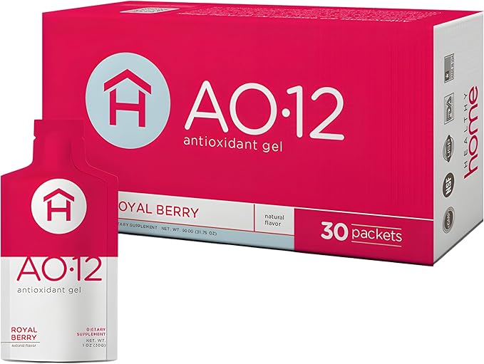 AO12 Antioxidant Gel | 30 Packets | Royal Berry Flavor | 12 Antioxidants with Resveratrol Glutathione &amp Green Tea | Convenient Daily Use Format