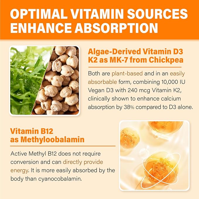 Vitamin D3 Supplement 10000IU for Adult - Vitamin D3 5000IU / 10000IU Gummies with K2 Methyl B12 Calcium Magnesium Zinc and Elderberry for Women &amp Men - Sugar-Free Vegan Vitamin D Gummies