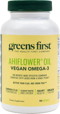 Greens First Ahiflower Oil Plant-Based Omega-3 Supplement – Vegan Omega-3 to Support Brain Immune Joint &amp Heart Health - Essential Fatty Acids - Gluten-Free/Dairy-Free/Soy-Free (90 Softgels)