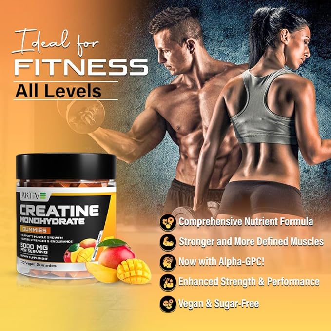 Creatine Monohydrate Gummies 5000mg of Creatine Per Serving with Alpha-GPC &amp Taurine Mango Flavor Enhance Brain Function Muscle Growth Support Pre Workout Gummies for Men and Women - 120pcs