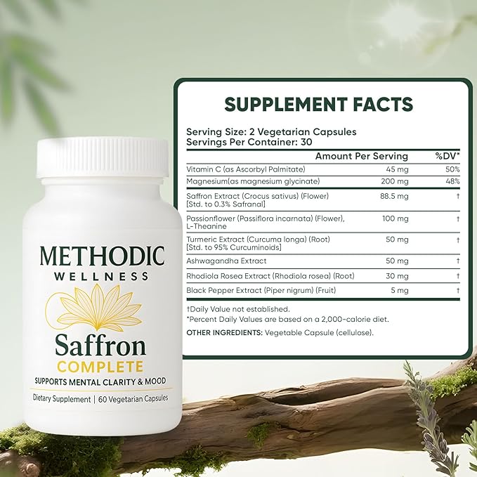 Saffron Complete Supplements 88.5mg Saffron Extract for Mood Energy Stress Relief &amp Sleep Non-GMO &amp Gluten-Free – 60 Vegetable Capsule