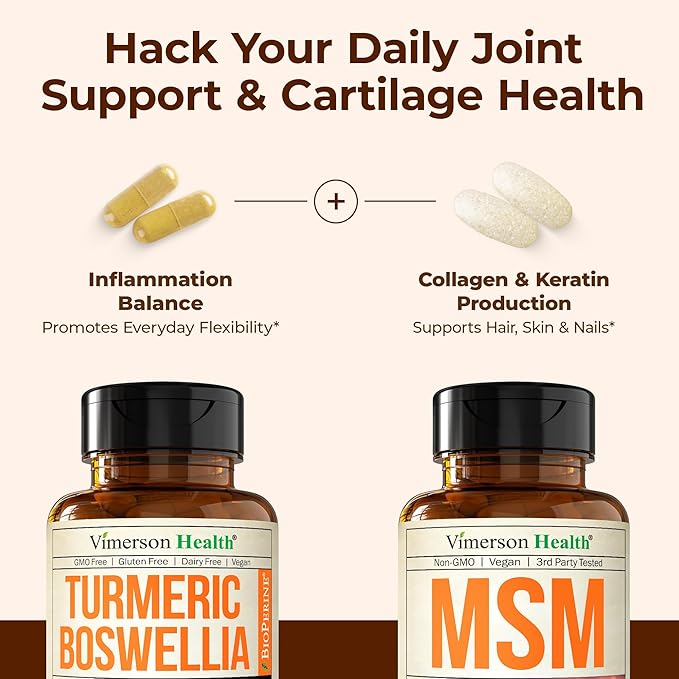 Boswellia Turmeric Curcumin Supplement + MSM 2000mg Bundle – Supports Joint Health &amp Aids Inflammatory Response – with Ginger Root Organic Turmeric Powder &amp Curcumin with Black Pepper (BioPer