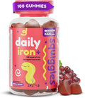 Squiggles Kids Daily Iron+ Gummies - Chewable Supplement with Iron Multivitamin for Children Low Sugar Vegan Toddler Gummies Yummy Grape Flavor (100 Count)