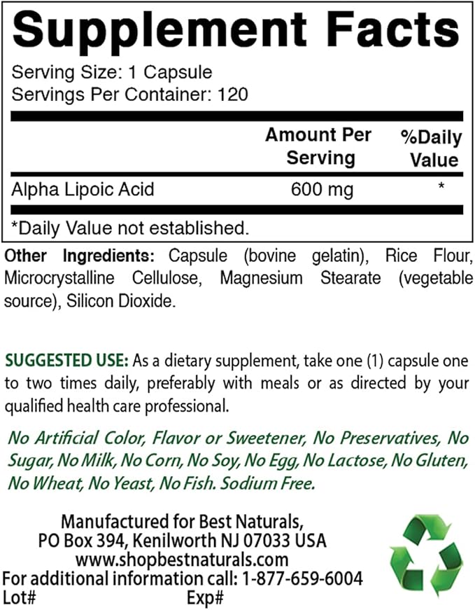 Best Naturals Alpha Lipoic Acid 600 mg &amp Vitamin K2 (MK7) with D3