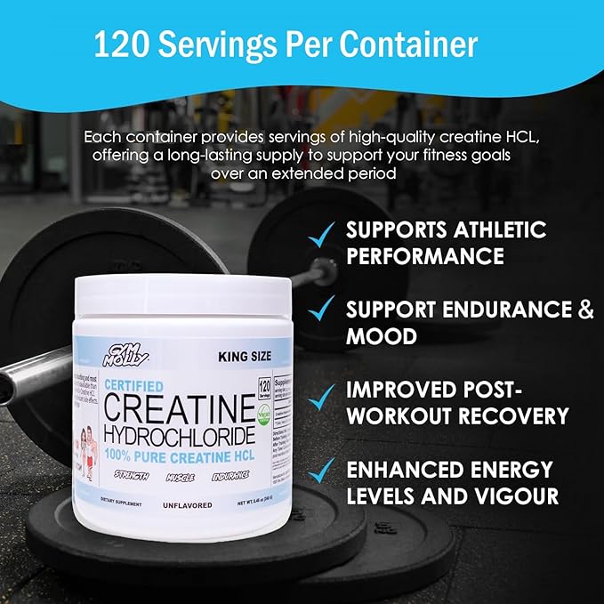 Gym Molly Creatine Hydrochloride (HCL) Powder Highly Soluble Creatine Hydrochloride Unflavored Vegan Workout Supplement for Men and Women Muscle Builder Creatine Supplement (King Size)