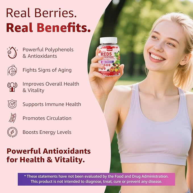 Super Greens &amp Reds Gummies Daily Greens &amp Polyphenol Superfood Superfood Fruits and Veggies Gummies with Super Fruits and Berries Powerful Antioxidants and Polyphenols Supports Energy 12