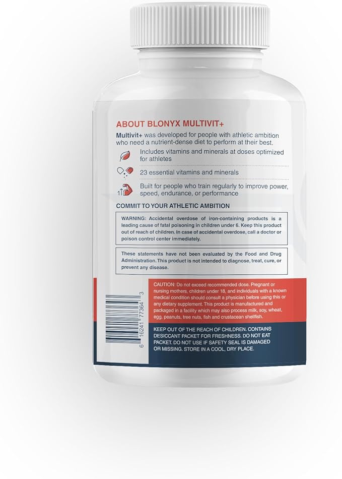 Multivit+ Athlete's Multivitamin - Whole Food-Sourced Nutrients Supports Performance &amp Muscle Health 90 Day Supply
