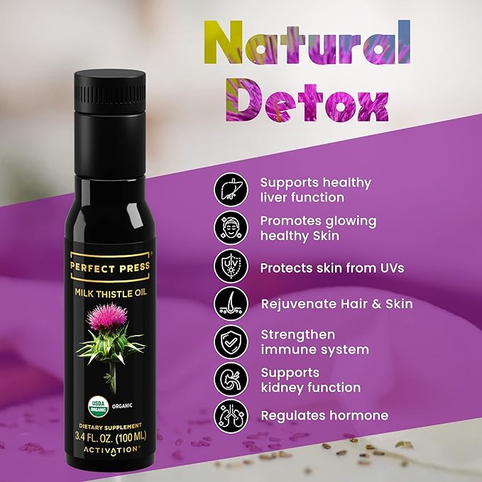 ACTIVATION Products - Perfect Press Milk Thistle Oil Milk Thistle Extract for Natural Detox and Blood Circulation Pure Milk Thistle Liquid for Heart Health Milk Thistle Supplement Non GMO 100 ml