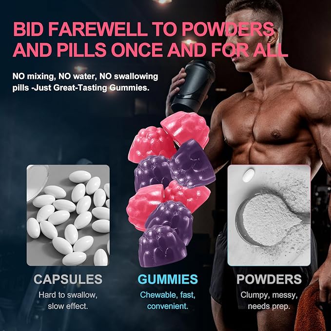 Health4All Creatine Monohydrate Gummies 5g for Men &amp Women Creatine Gummy for Strength Energy &amp Muscle Growth Support Pre-Workout Supplement - Raspberry &amp Blueberry 120 Gummy