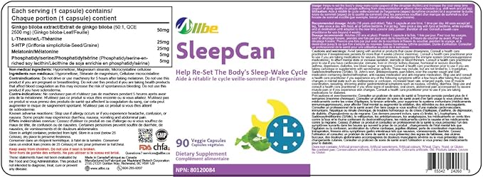 SleepCan Capsules 5mg Melatonin with Phosphatidylserine and L-Theanine 2 Packs of 90 Sleep-Wake Cycle Support Supplements Serving Size: 1 Capsule Once Daily