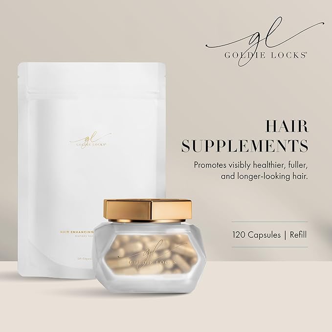 Goldie Locks Hair Growth Supplements Refill - Original Formula - Supports Hair Skin Nails &amp Joints - with Biotin Multi-Collagen Zinc &amp Adaptogenic Herbs - Daily Beauty Supplement - 120 Cou