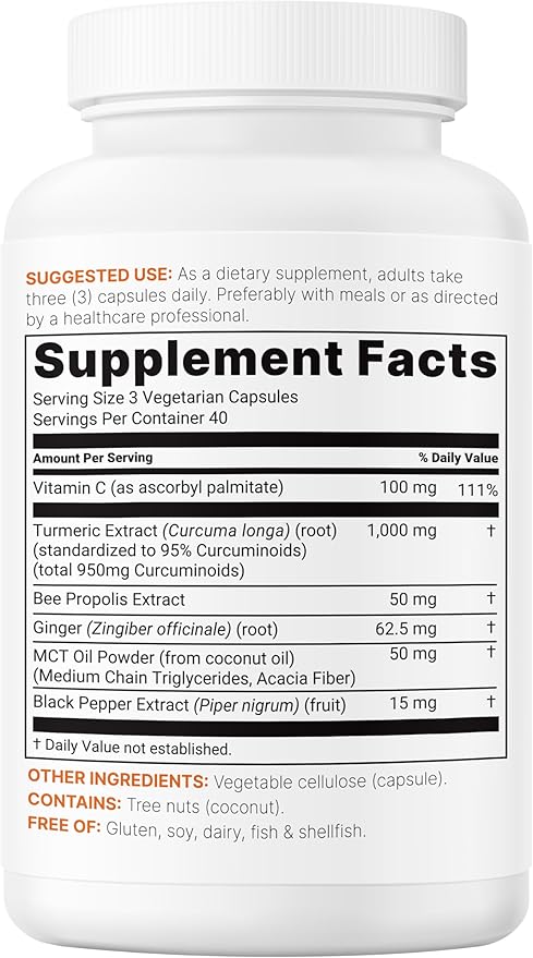 Micro Ingredients Pure Turmeric Curcumin Supplement 1000mg – 95% Curcuminoids with Black Pepper &amp Ginger – High Absorption for Joint &amp Antioxidant Support* – Filler Free 240 Veggie Capsules